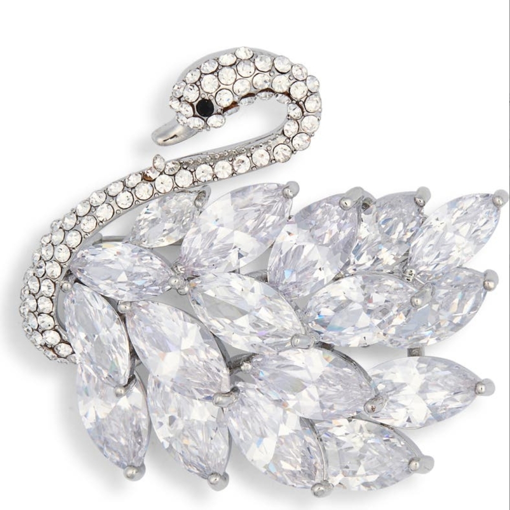 Eye Candy Sasha CZ Swan Brooch (Silver) NWT